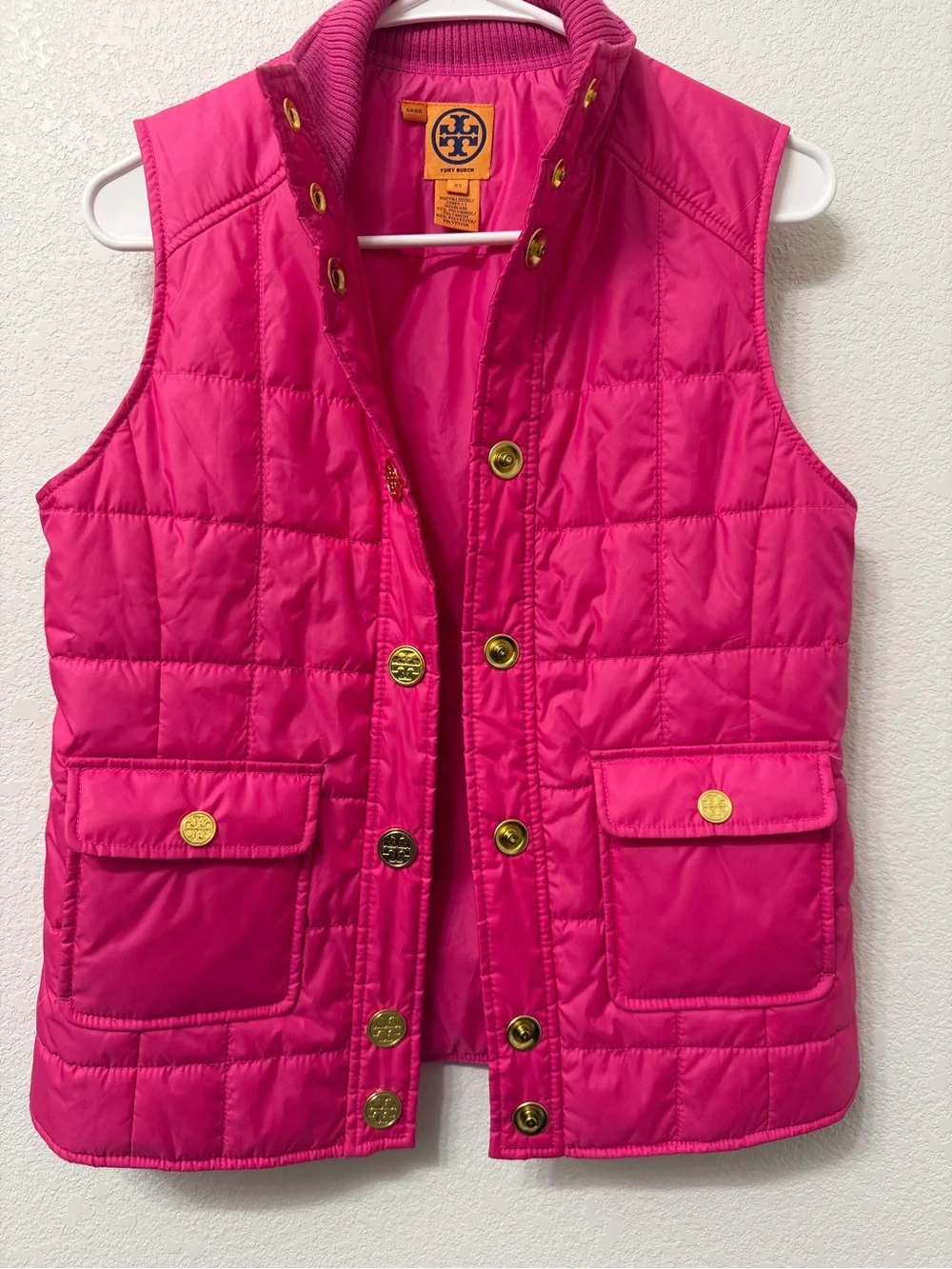 Tory Burch Hot Pink Quilted Puffer Vest Size XS With Two Pockets
